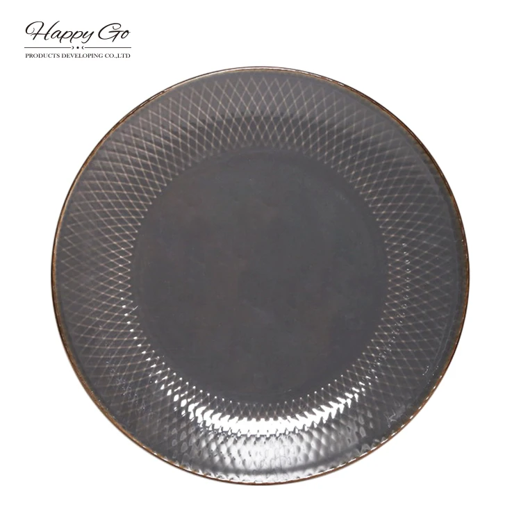 Geometry collection stoneware tabletop set with metallic rim glaze Nordic style modern embossed ceramic dinnerware