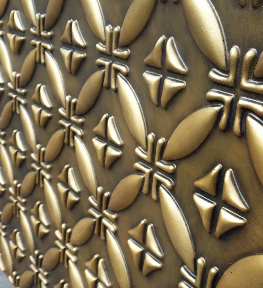 PLB38 Faux tin 3D embossed antique brass decor wall panels