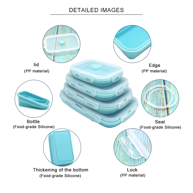 Set Of 4 China Supplier Wholesale Bpa Free Silicone Safe Camping Foldable Storage Lunch Box