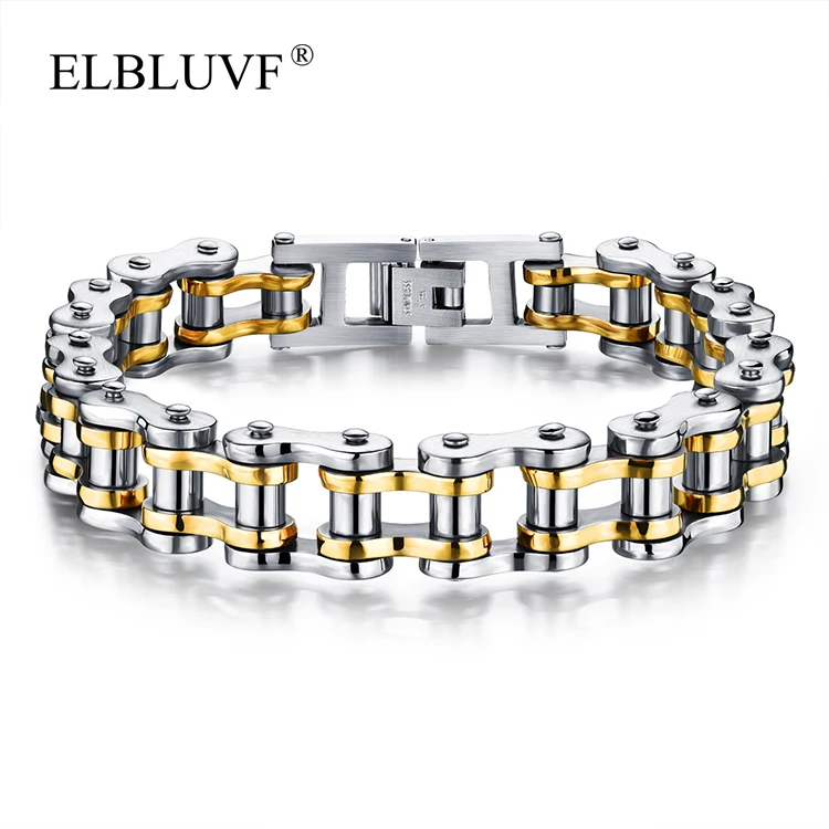 
ELBLUVF Free Shipping Stainless Steel Fashion Jewelry Locomotive Chain Shape Bracelet For Men 