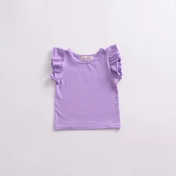 1-6 Years Girls Shirts Flutter Short Sleeve Solid O-neck Baby Girl Clothes Summer MH872