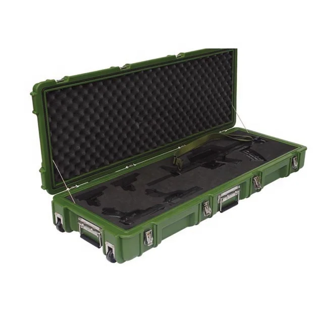 Hard equipment military plastic tool case box gun case with handle and custom eva foam