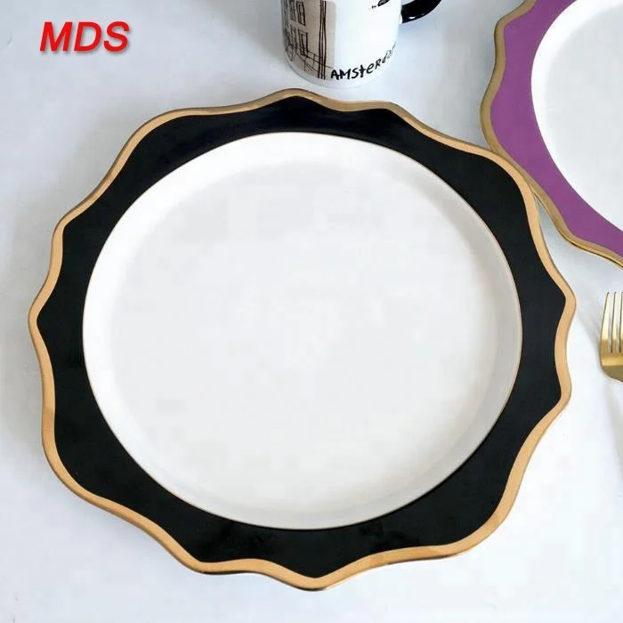 Белая зубчатая позолоченная фарфоровая тарелка 13 дюймов для свадьбы