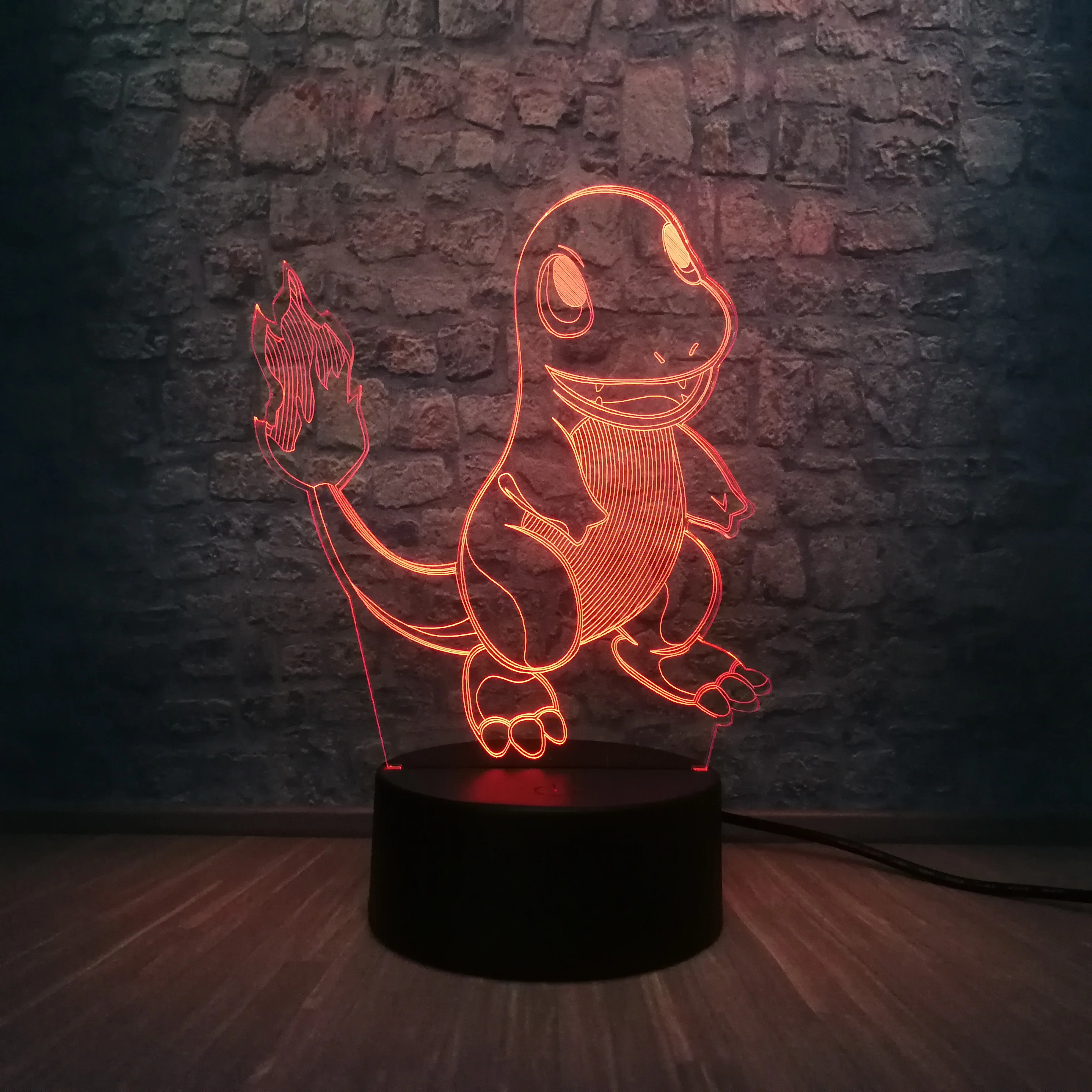 Japanese Cartoon Pokemons Go Game 3D LED Lamp RGB Lighting Small Fire Dragon Colorful Night Light Animal Figure Kid Toys Gifts