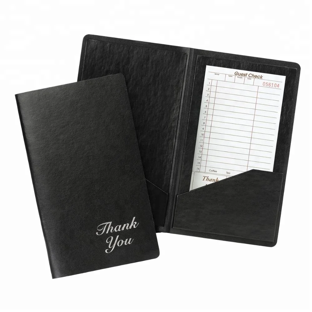 Restaurant And Hotel Supplies Black PU Leather Menu Board Guest Check Folder Bill Note Writing Pad Holder