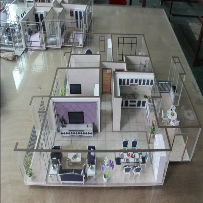 Architecture house model with miniature furniture , 3d model interior