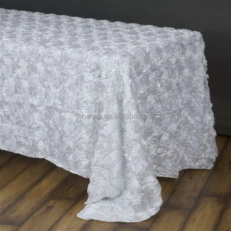 Hot Sale Beautiful Luxury  3D Embroidered  floral wedding  Table Cloth rosette satin flower  tablecloth