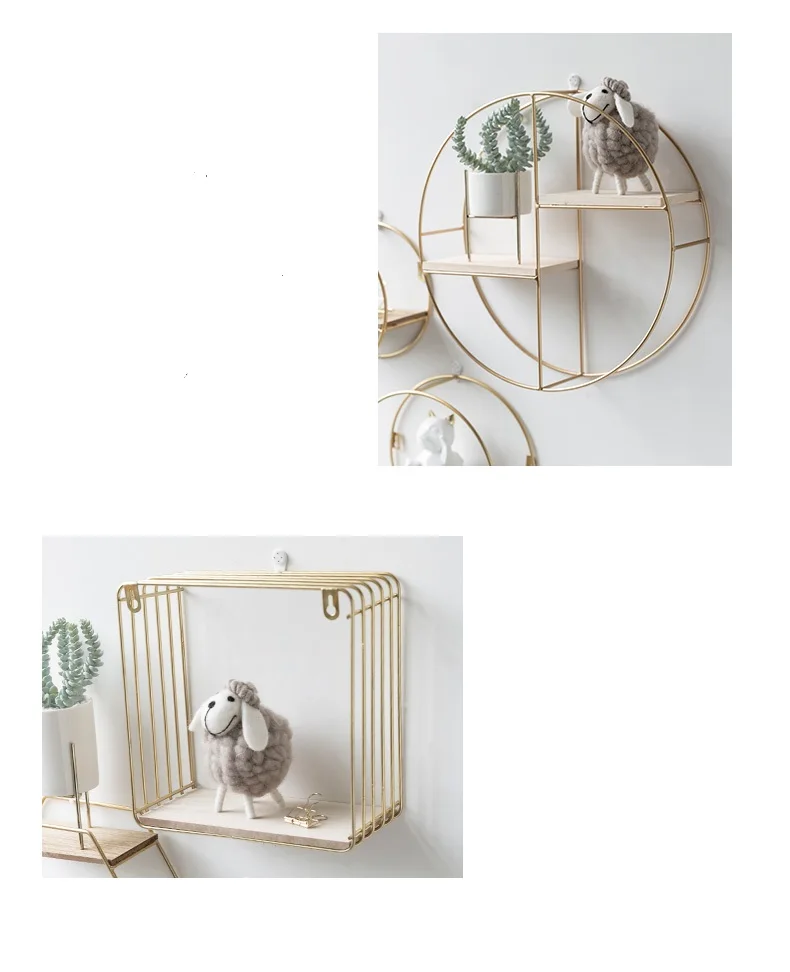Set of 3 nordic round metal wire wood wall shelf floating shelves set living room furniture decoration