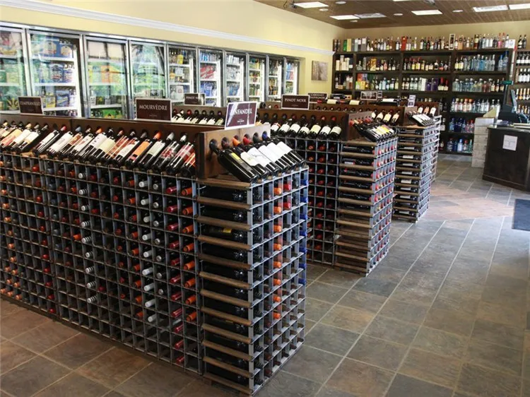 Customized Manufacturer Wooden Commercial Wine Rack Display Stand Liquor Store Decoration