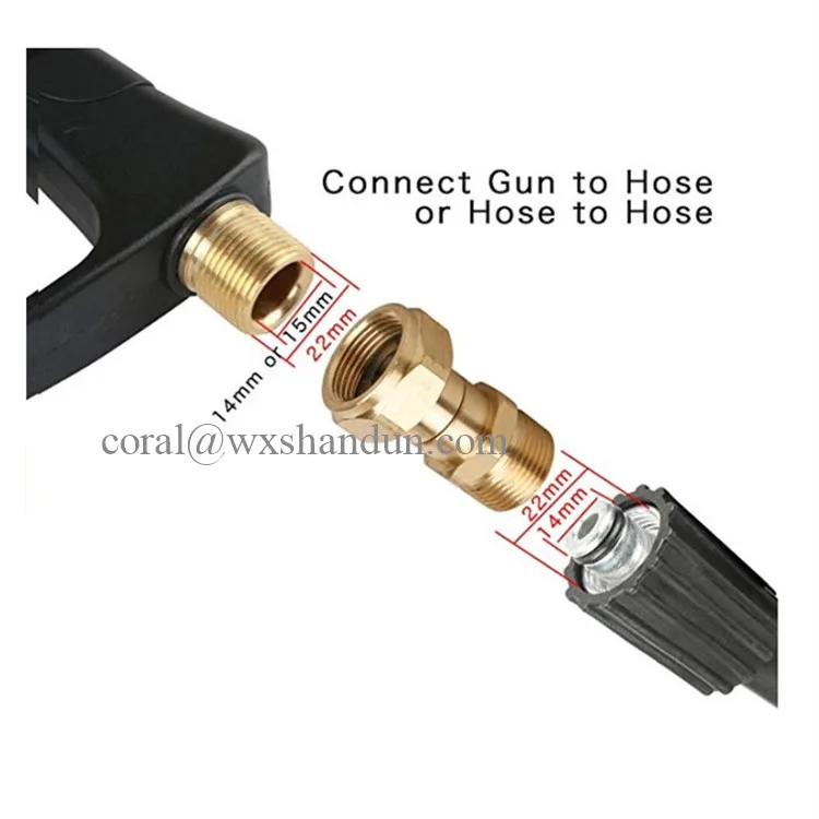 3000 PSI  Kink Free Gun to Hose Fitting, Anti Twist Metric M22 14mm Connection, Pressure Washer Swivel Joint
