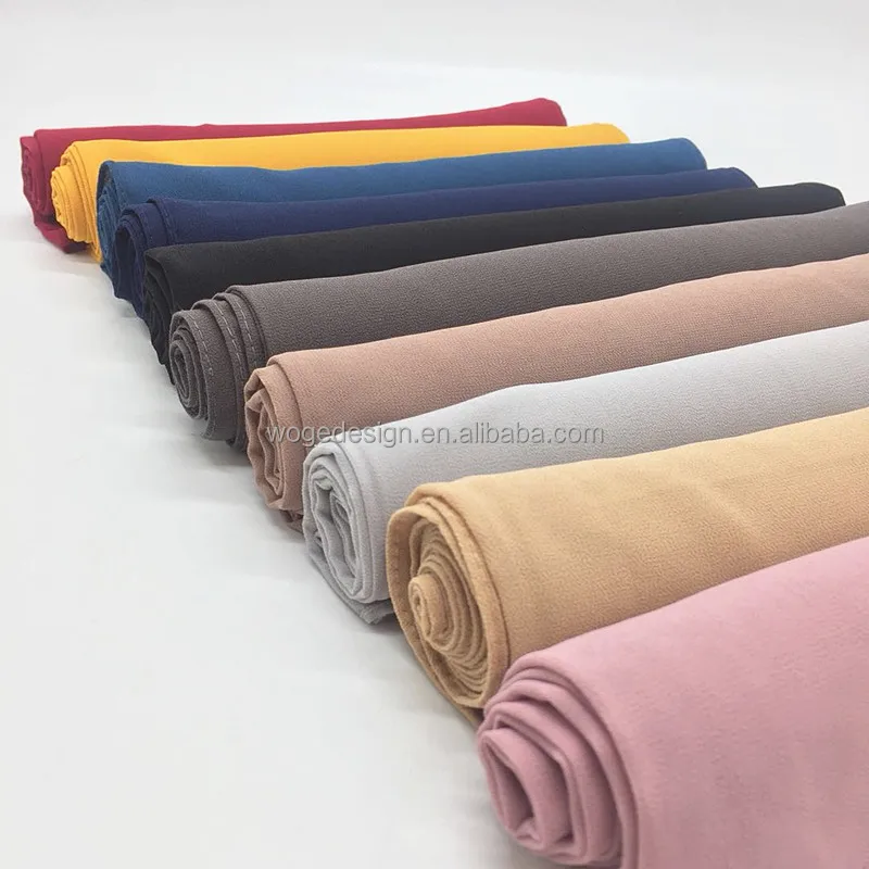 Muslim rectangular dress shawl hijab bandana ladies yiwu factory bubble plain solid heavy polyester square chiffon scarf