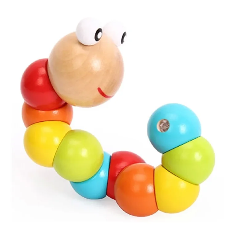 Funny 12 month babies small worm colorful wooden bead toys for gifts