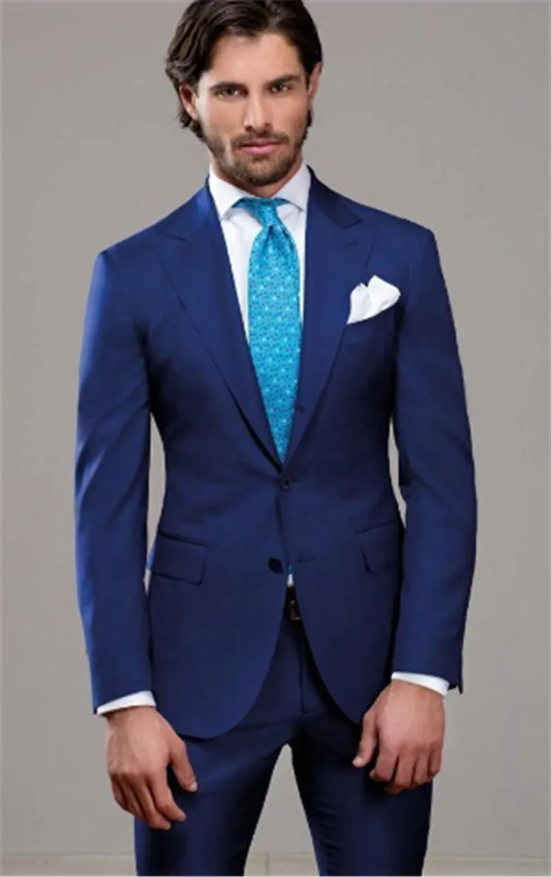 2016 Royal Blue Mens Wedding Suits Two Button Wool Groom