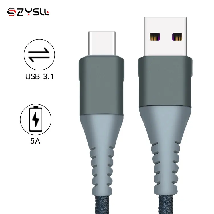 
2020 New OEM/ODM 5A PD fast charging Fish Tape braided 1m/2m/3m USB 3.1 Type C Cable 