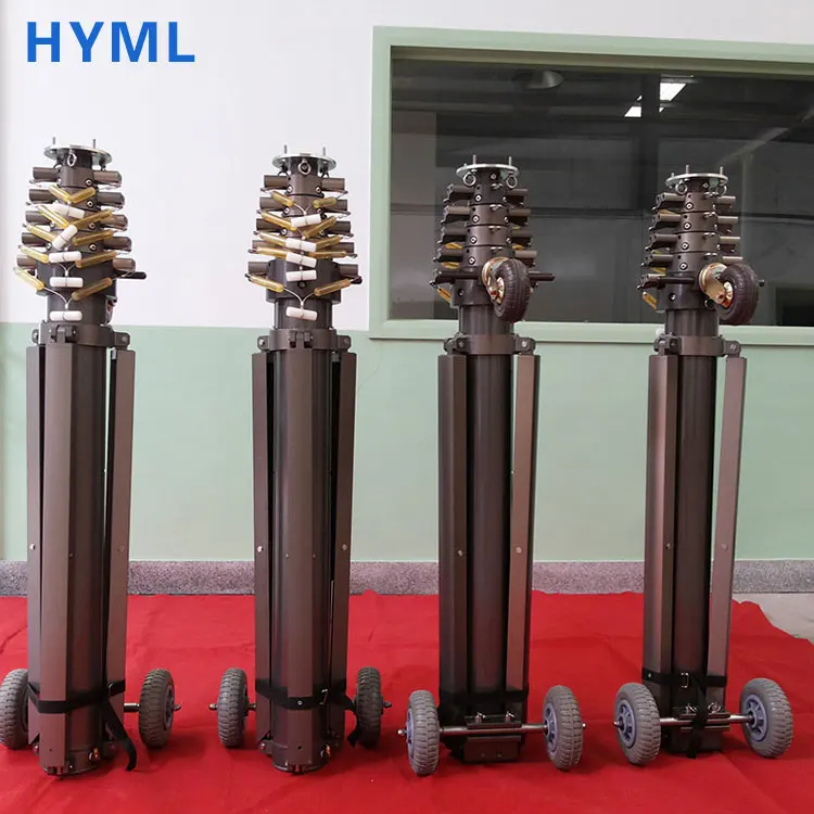 
Pull-down pin locking small telescopic mast with tripod and wheels portable 