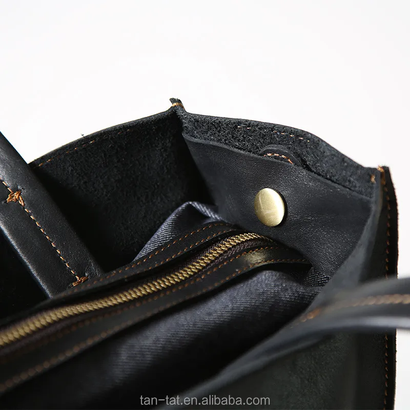 
Women Black Fashion Cow Wax Oil Leather Tote Bag 