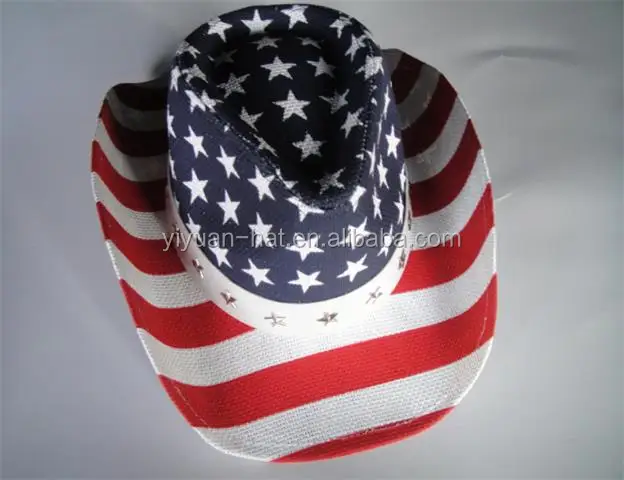 Лидер продаж, прочная ковбойская шляпа с принтом флага США, бумажная соломенная ковбойская шляпа с индивидуальным логотипом в западном стиле