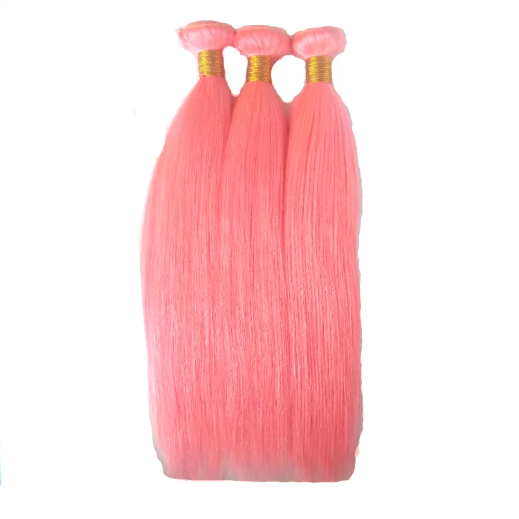 
wholesale virgin hair vendors pink human hair weave bundles straight hair bundles with 13*4 lace frontal 