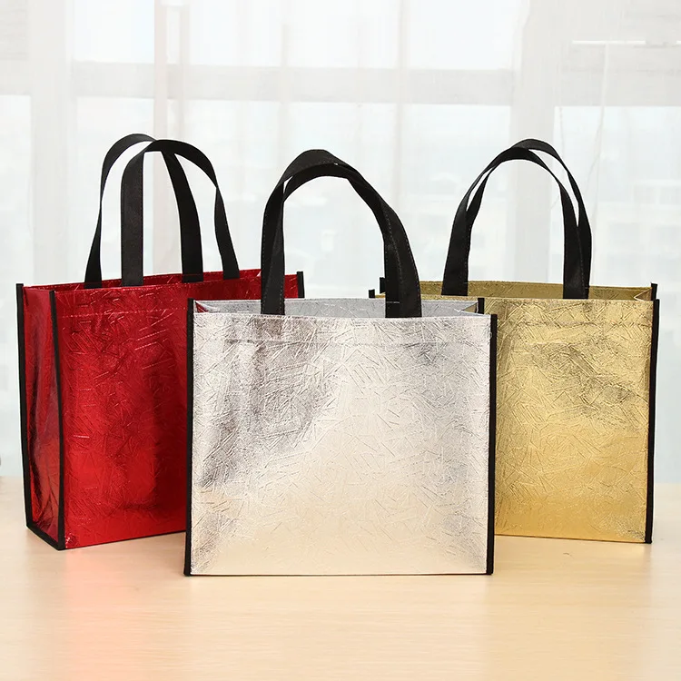 logo print reusable non woven aluminum foil luxury gold tote bag