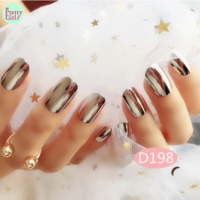 Wear A Silver-plated false nails finished Manicure finished hand finger elegant 24pcs long private label false nails do not fade