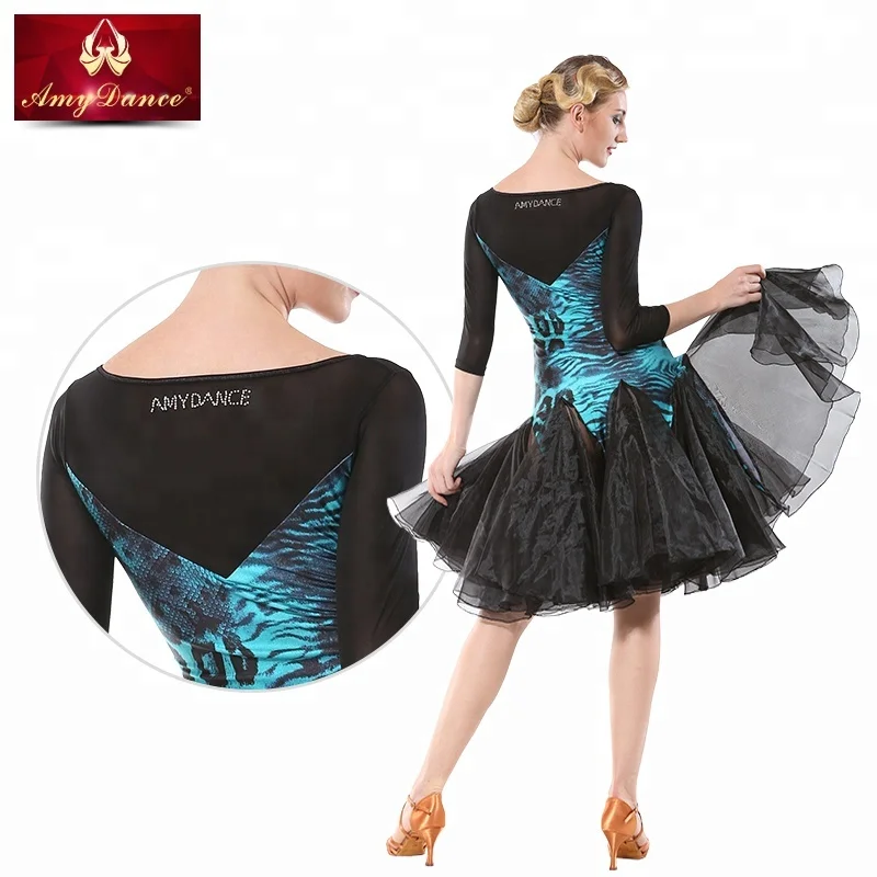 
Hight end fluffy organza hem female women professional latin training dance wear dresses with BRA pads include latin dance costume 