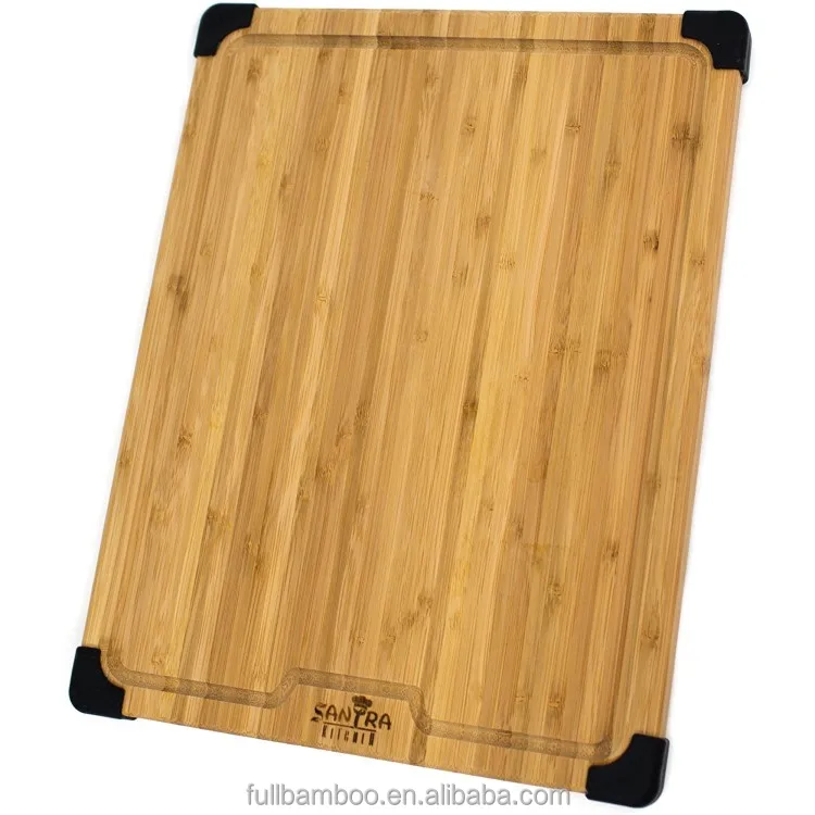 Large Bamboo Cutting Board With Non Slip Silicone Feet, Natural Organic Bamboo Chopping Board With Groove
