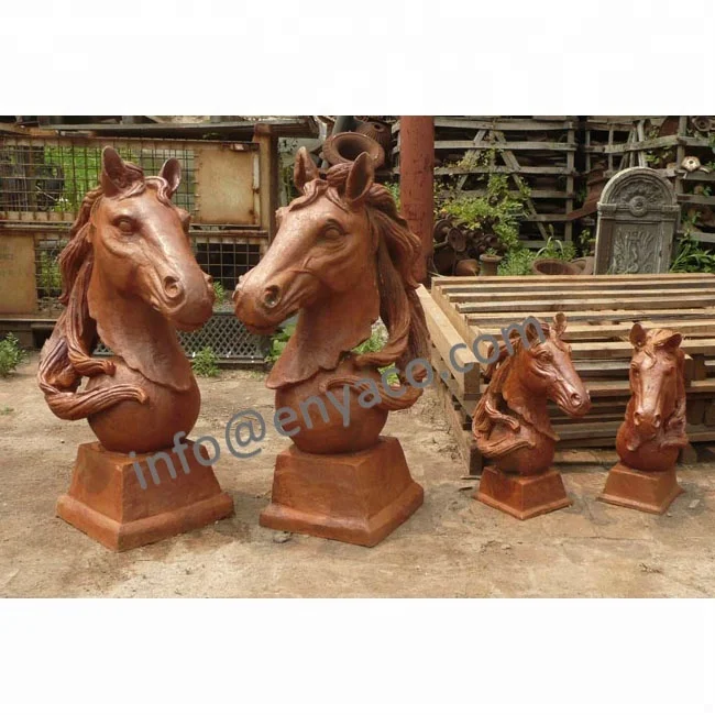 Vintage Iron Large Animal Horse Head Decor Sculpture Statues cheval animaux en fonte pour le jardin Garden Decoration Outdoor