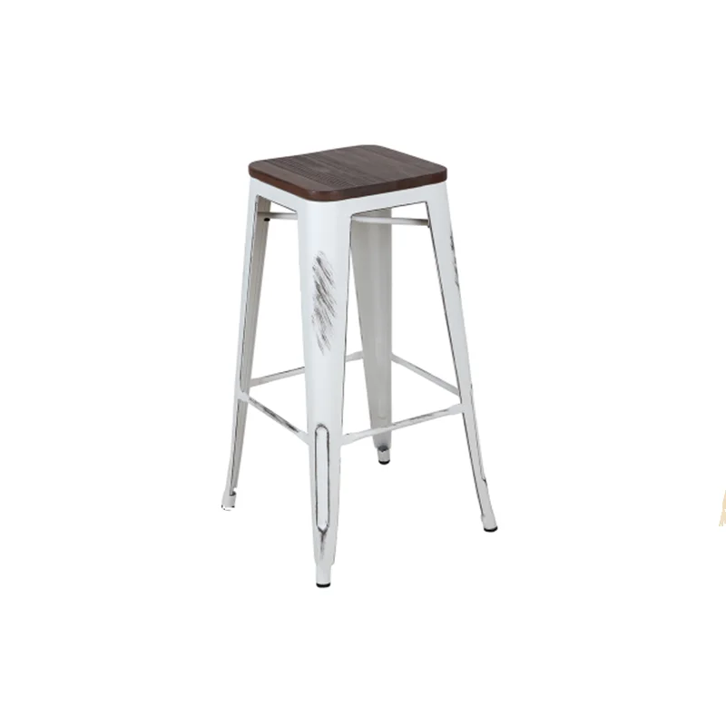 Fresh Colors Home Decor Design Wooden Seat Metal Industrial Stackable Bar Stool