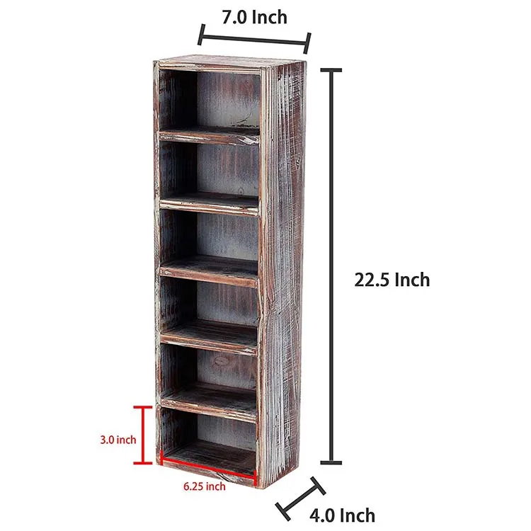 6-Slot Rustic Wooden Wall Mounted Vertical Storage Sunglasses Display Case Stand