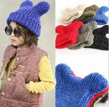 New Winter Children Cartoon Mickey Ears Knitted Turtleneck Caps Baby Warm Hats Girls Candy Color Thick