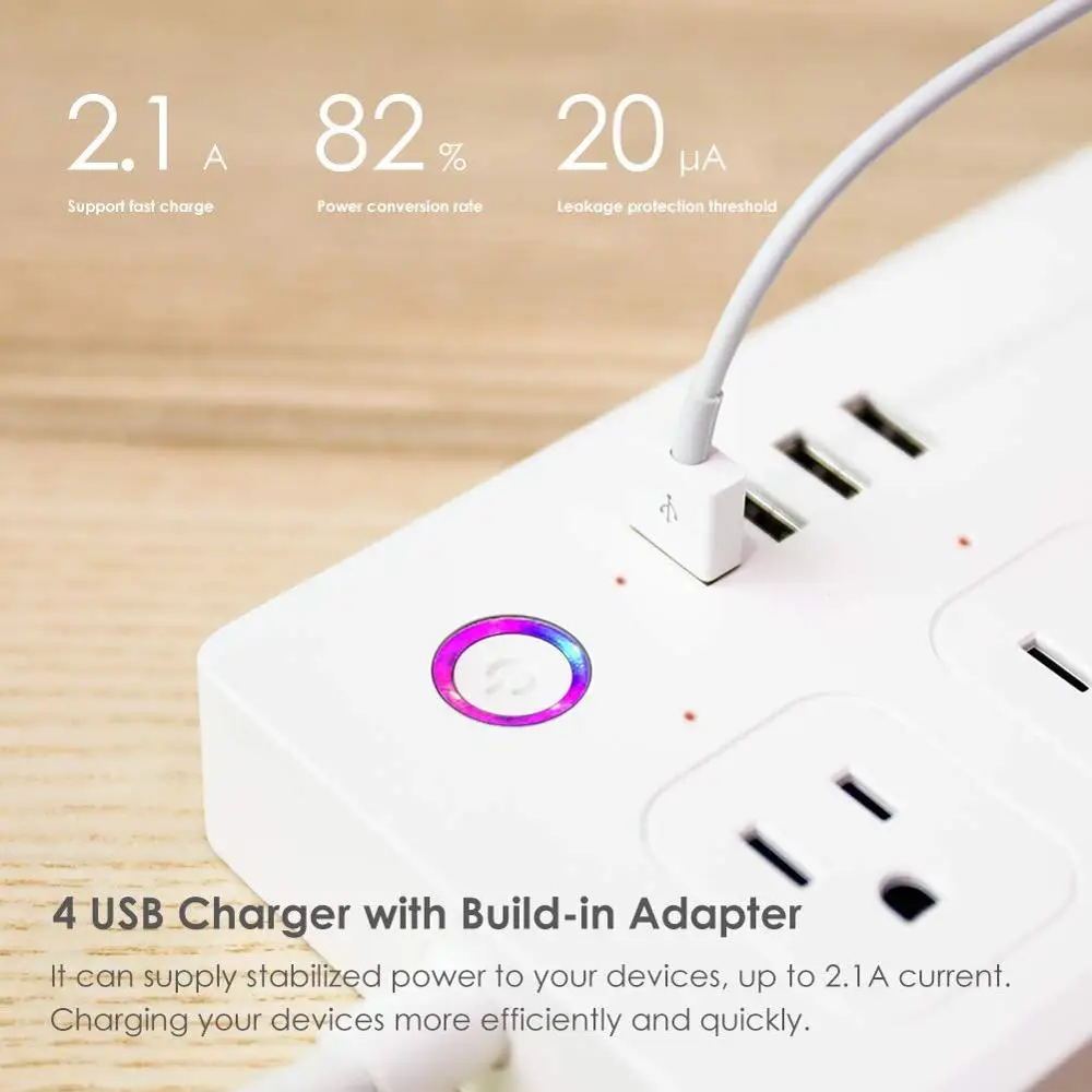 OEM WiFi Smart Power Strip Socket US Extension Cord with 4 Outlets and USB ports