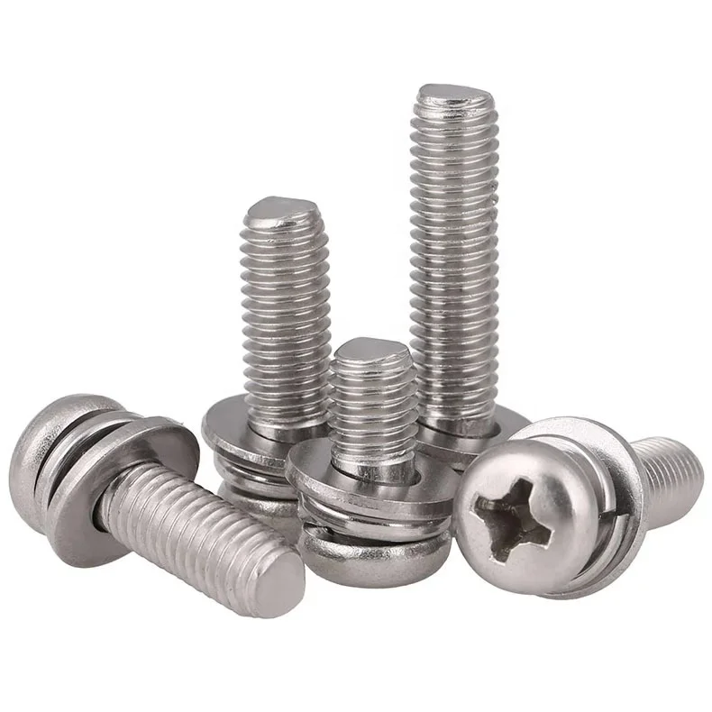 Customized with washers stainless steel 304 cross recessed pan head/round head three combination screw
