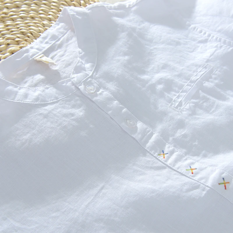 hot sale popular plain linen short sleeve man shirts