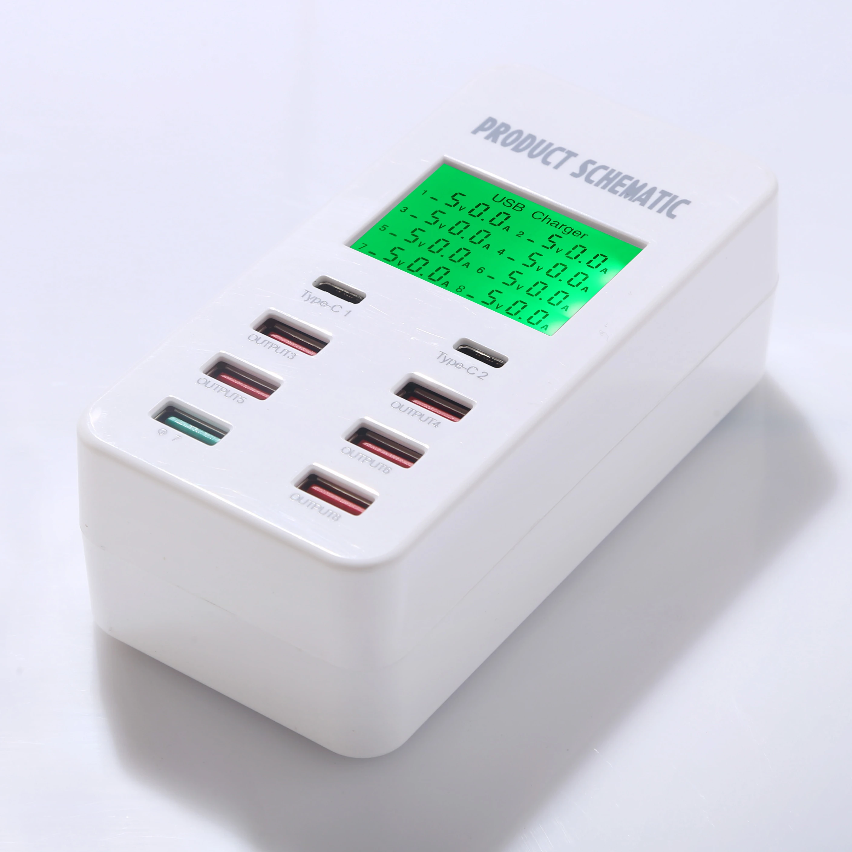 Potable Multi Port Fast charger Intelligent 6 USB+2 type-c USB Charger