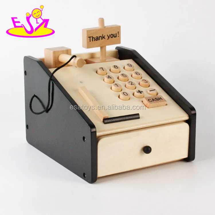 Best sale pretend toys wooden kids play cash register with scanner W10A066