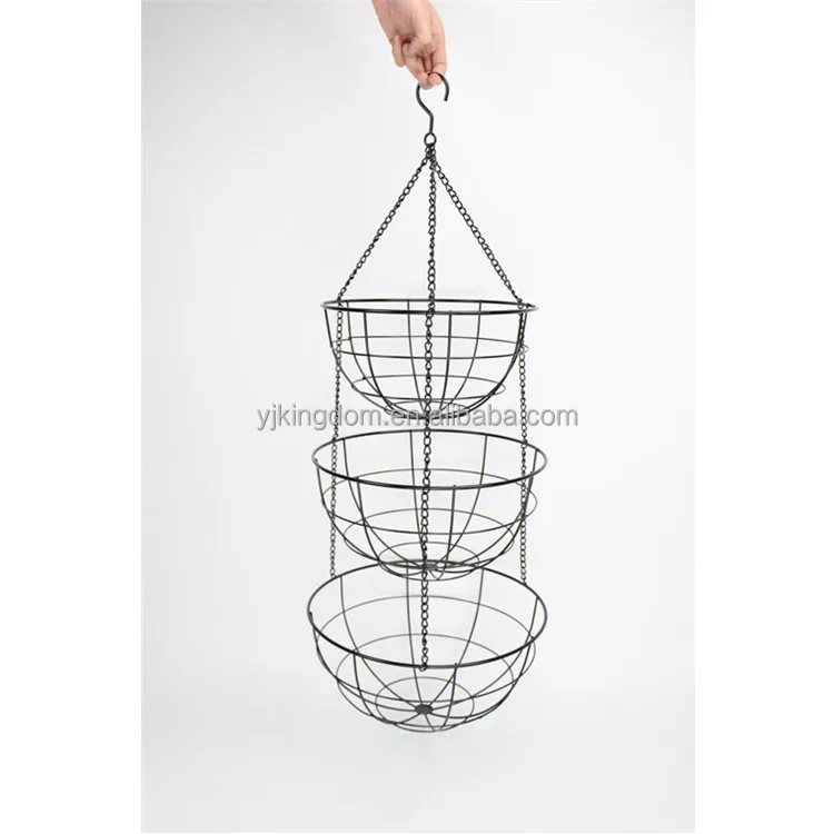 550-58A modern black 3 tier wire hanging fruit basket
