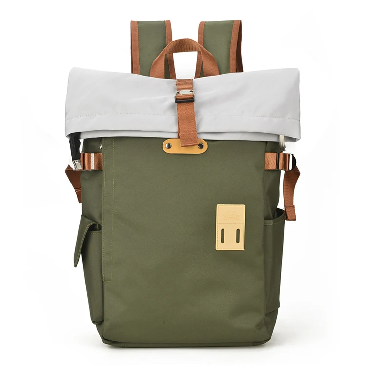 Wholesale Trendy Korean Style Nylon Backpack, Waterproof Roll Top Backpack, Popular High School Student Backpack