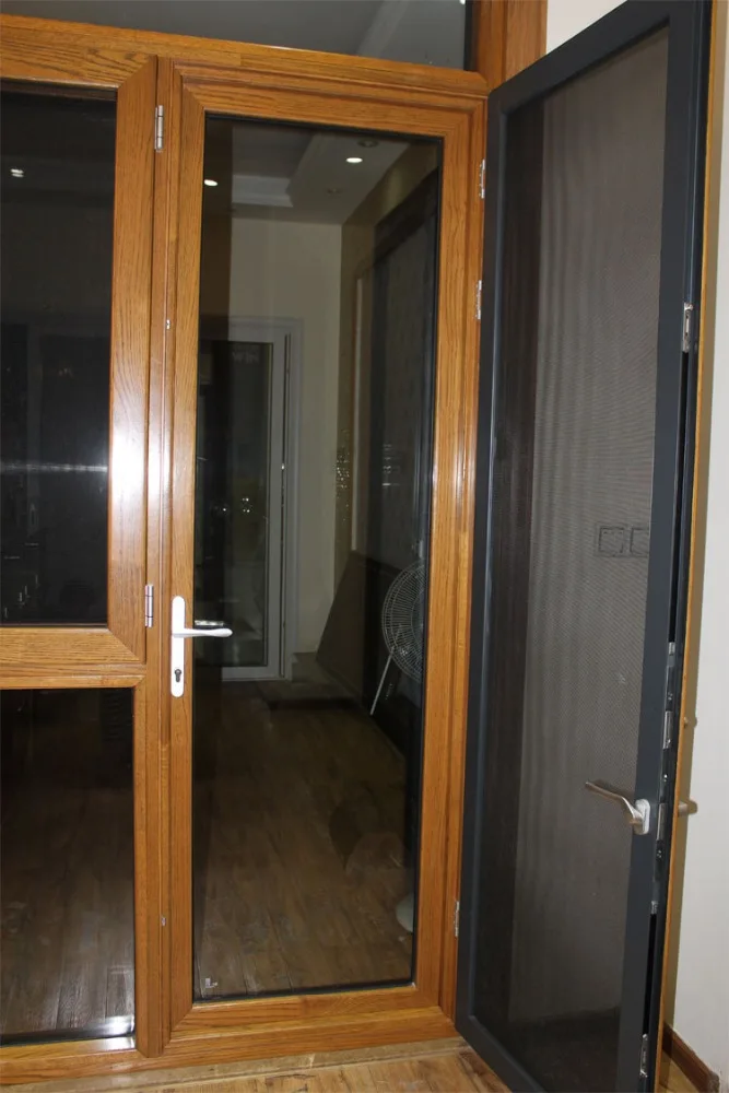 teak wood color aluminum door window design for villa