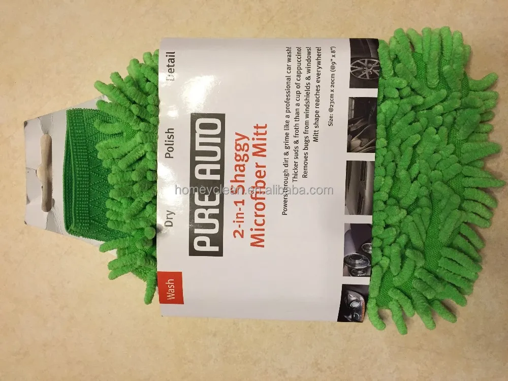 Green 20x23cm Chenille microfiber auto care wash mitt