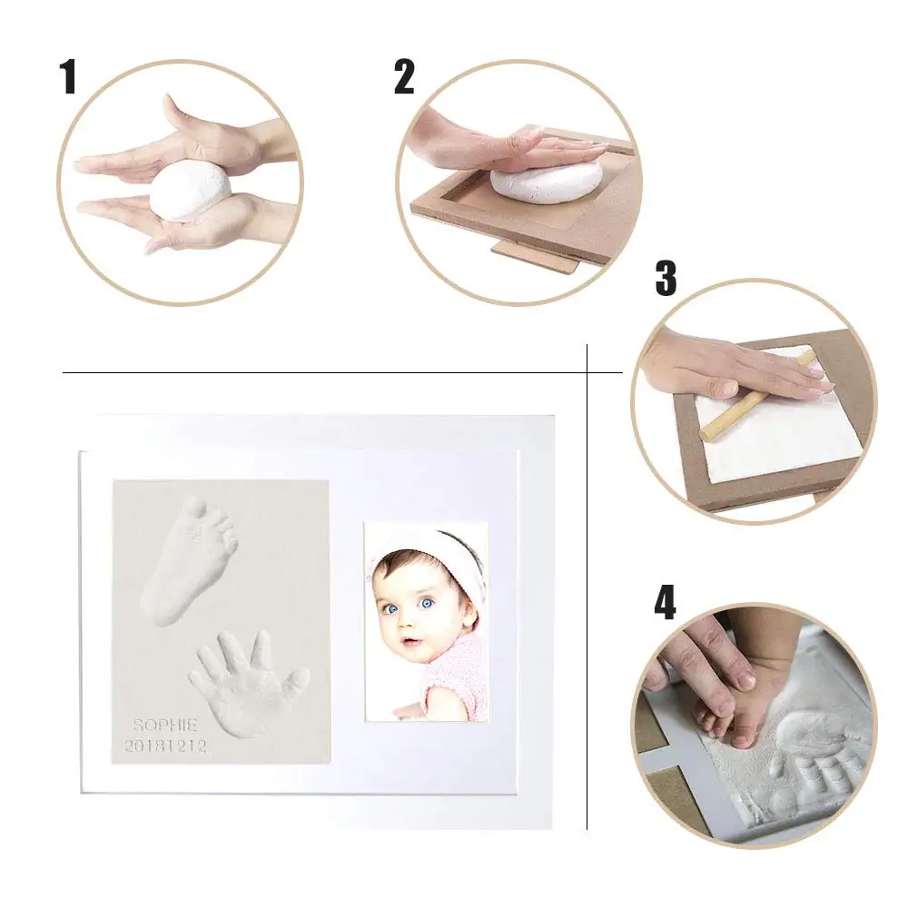 Baby Handprint Kit Footprint Photo Frame for Newborn Girls and Boys Baby Photo Album for Shower Registry Personalized Baby Gift