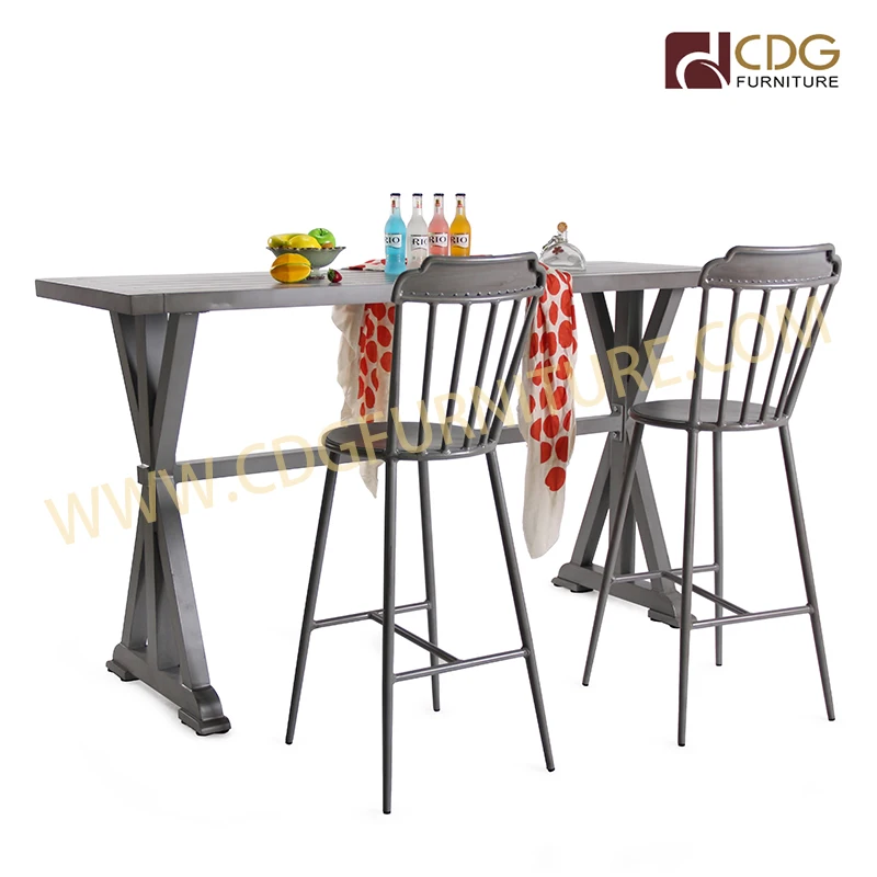 Emotional Aluminum Pub Cafe Restaurant High Table Modern Design French Aluminium Bar Stools Table And Chair For Club Bar Furnitu