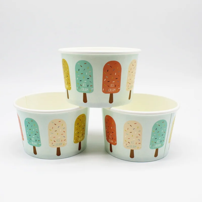 Factory Price 100 % Biodegradable Packaging Disposable Eco Friendly Ice Cream Paper Cups with Lid Spoon glass