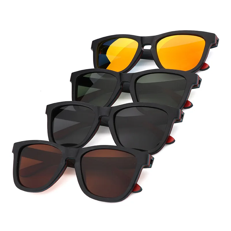 Brand style  handmade high quality  polarized floating recycled skateboard wood sunglasses