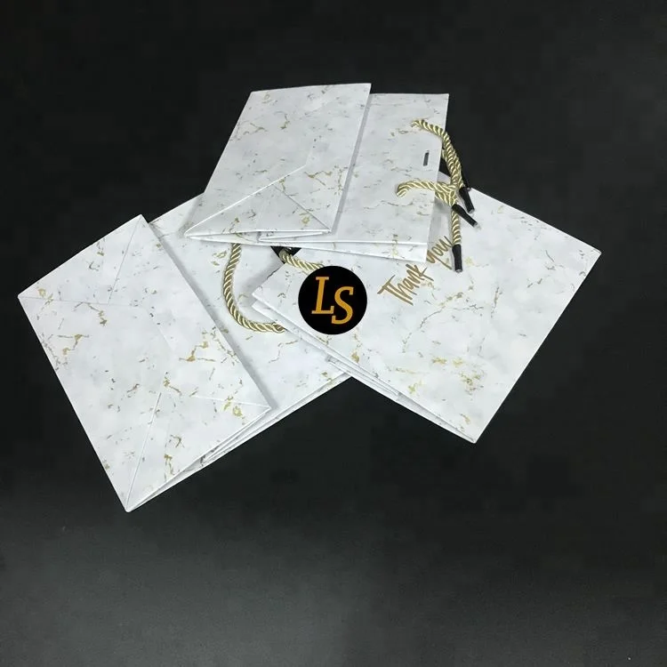 Free Sample Small Square Gold Marble Printing Gift Paper Bags