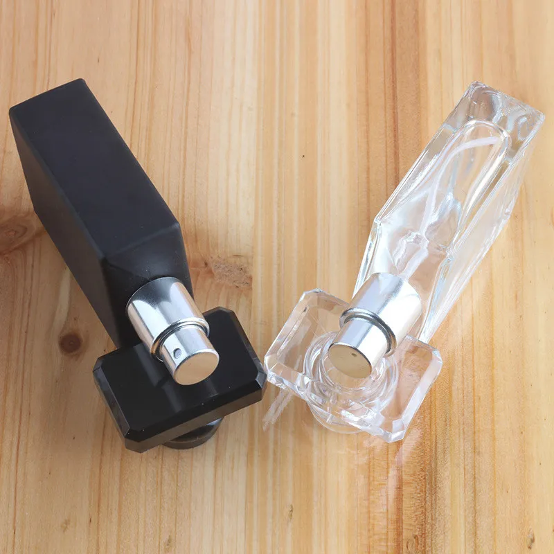 
Luxury cosmetics packaging refillable clear black square perfume glass spray atomizer bottle 30ml 