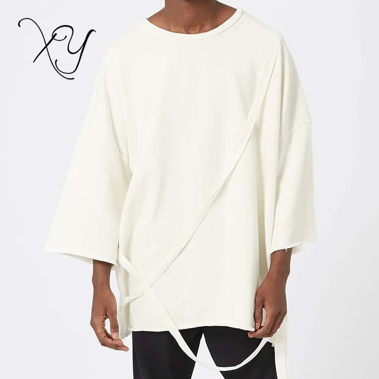 длина негабаритных Расширенный футболка подол 3/4 рукавом Высокий тройники длинное сзади основные негабаритных мужчин Футболка