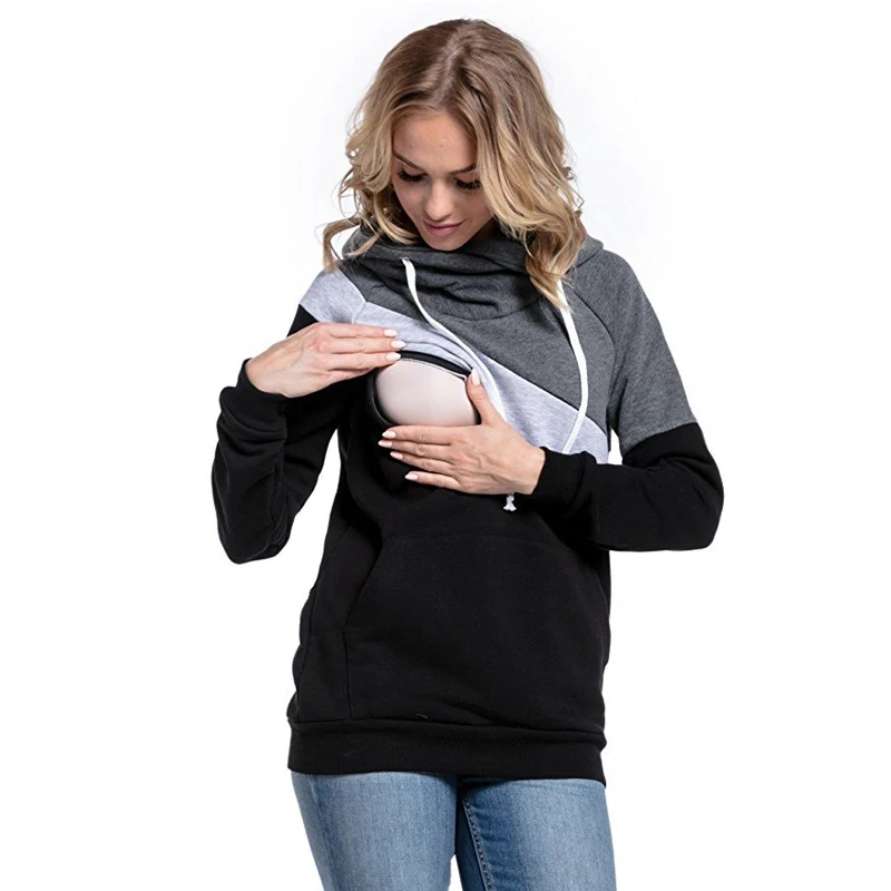 Женская зимняя толстовка с капюшоном для грудного вскармливания толстовки с длинным рукавом рубашка для кормления модная одежда для беременных американские и европейские размеры