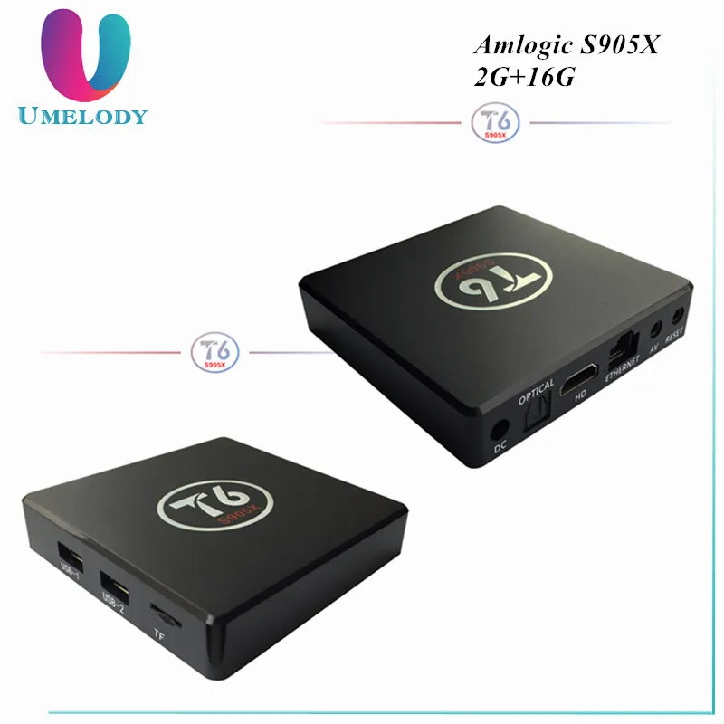 Umelody factory price T6 S905X TV Box mp4 download hindi video songs 2GB 16GB Android 7.1 Smart TV Box conax satellite receiver