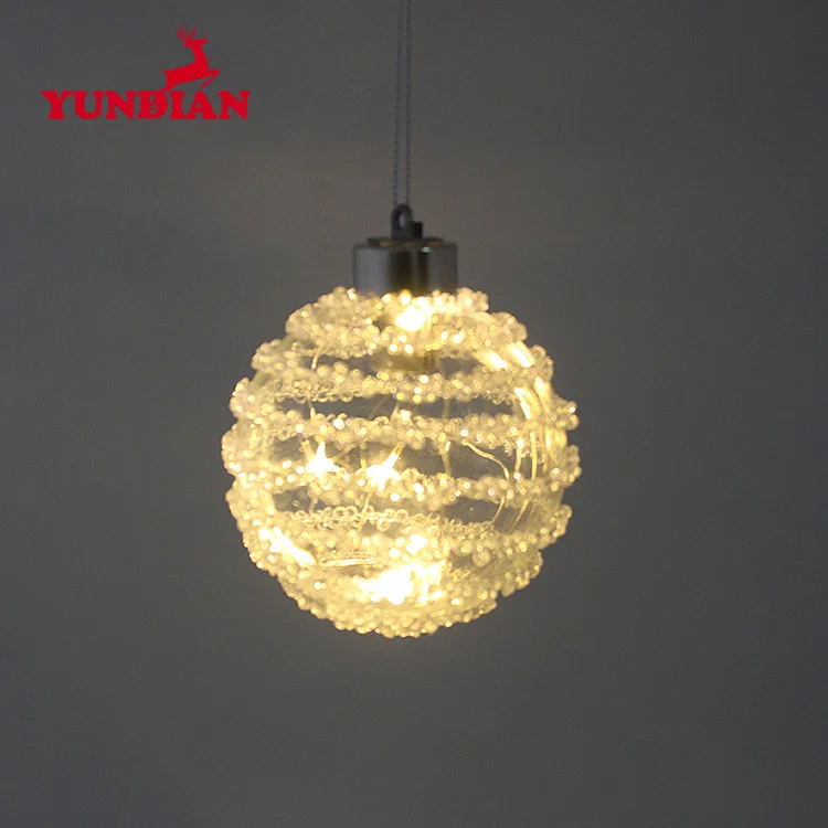 Оптовая продажа с фабрики, выдувные круглые прозрачные светодиодные огни 8 см, рождественские стеклянные елочные украшения для праздничного украшения