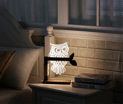 3D Owl Wood Bedside Night Lamp LED Owl Night Light